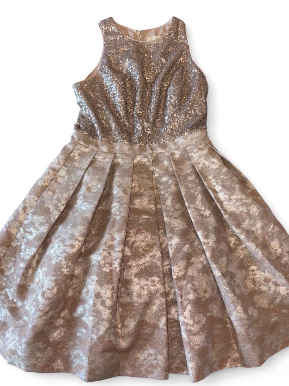 Aidan by Aidan Mattox Rose Gold Sequin Bodice Pleated Party Dress